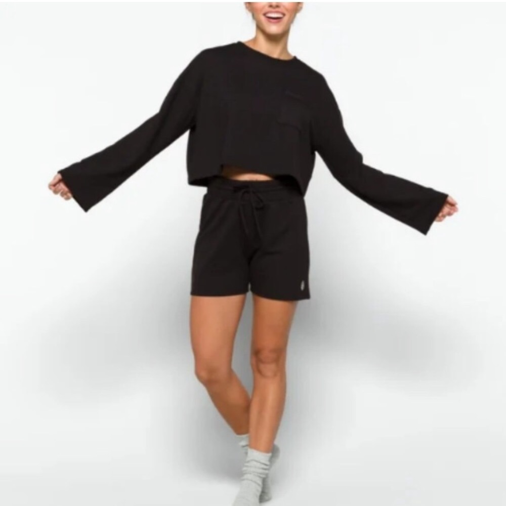 Free People 2 Piece Set, Sunny Set Athleisure Lounge Cropped Sweatshirt & Shorts - Picture 7 of 10